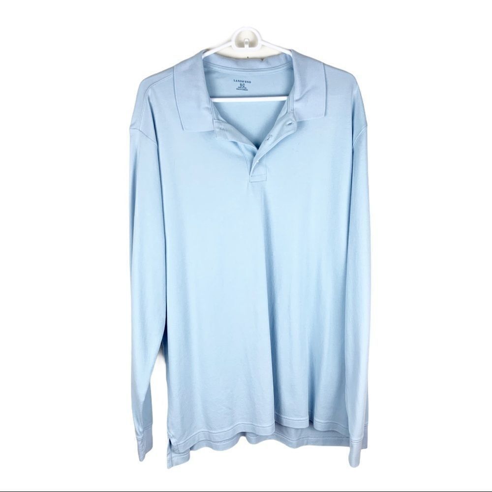 Land's EndĀ Light Blue Menās Long SleeveāKnitāPoloā